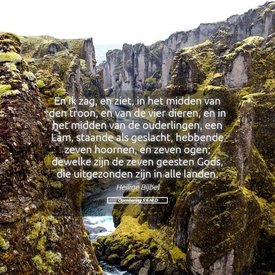 Picture 05 - Openbaring 5:6 NLD - En ik zag, en ziet, in het midden van den troon, - Bible Verse Picture