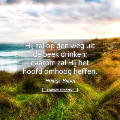 Picture 05 - Psalmen 110:7 NLD - Hij zal op den weg uit de beek drinken; daarom - Bible Verse Picture