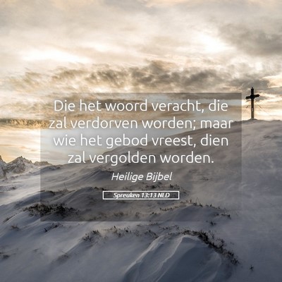 Picture 05 - Spreuken 13:13 NLD - Die het woord veracht, die zal verdorven worden; - Bible Verse Picture