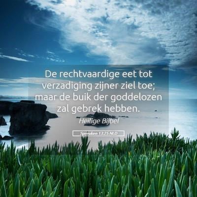 Picture 05 - Spreuken 13:25 NLD - De rechtvaardige eet tot verzadiging zijner ziel - Bible Verse Picture