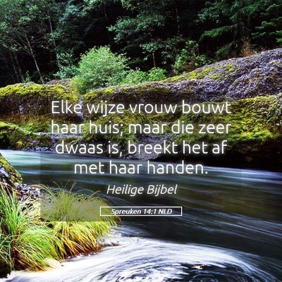 Picture 05 - Spreuken 14:1 NLD - Elke wijze vrouw bouwt haar huis; maar die zeer - Bible Verse Picture