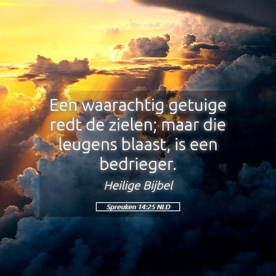 Picture 05 - Spreuken 14:25 NLD - Een waarachtig getuige redt de zielen; maar die - Bible Verse Picture