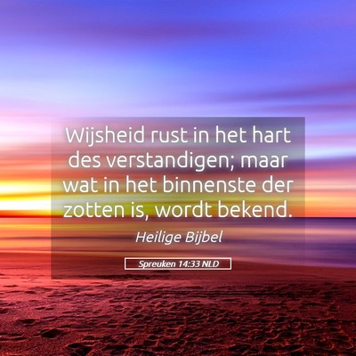 Picture 05 - Spreuken 14:33 NLD - Wijsheid rust in het hart des verstandigen; maar - Bible Verse Picture