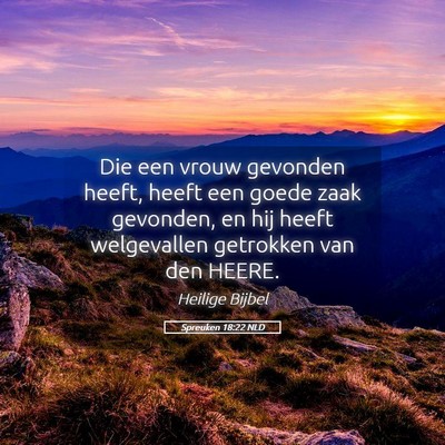 Picture 05 - Spreuken 18:22 NLD - Die een vrouw gevonden heeft, heeft een goede - Bible Verse Picture