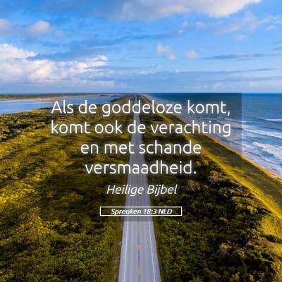 Picture 05 - Spreuken 18:3 NLD - Als de goddeloze komt, komt ook de verachting en - Bible Verse Picture