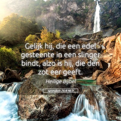 Picture 05 - Spreuken 26:8 NLD - Gelijk hij, die een edel gesteente in een slinger - Bible Verse Picture