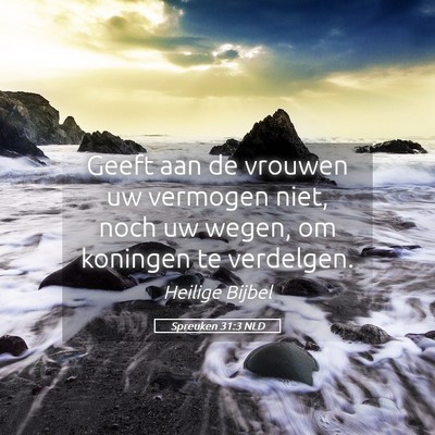 Picture 05 - Spreuken 31:3 NLD - Geeft aan de vrouwen uw vermogen niet, noch uw - Bible Verse Picture