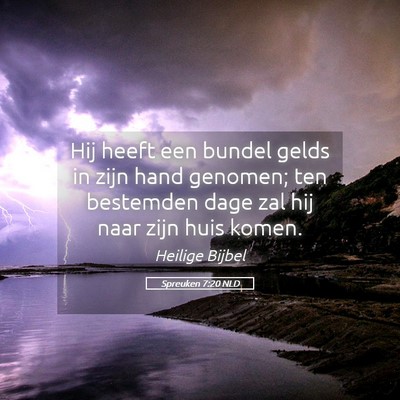 Picture 05 - Spreuken 7:20 NLD - Hij heeft een bundel gelds in zijn hand genomen; - Bible Verse Picture