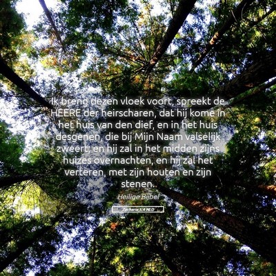 Picture 05 - Zacharia 5:4 NLD - Ik breng dezen vloek voort, spreekt de HEERE der - Bible Verse Picture