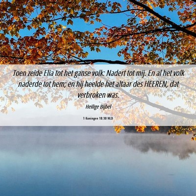 Picture 06 - 1 Koningen 18:30 NLD - Toen zeide Elia tot het ganse volk: Nadert tot - Bible Verse Picture