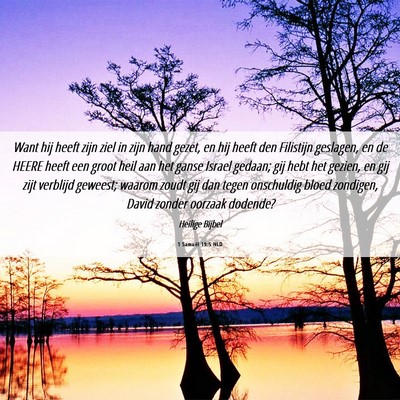 Picture 06 - 1 Samuël 19:5 NLD - Want hij heeft zijn ziel in zijn hand gezet, en - Bible Verse Picture