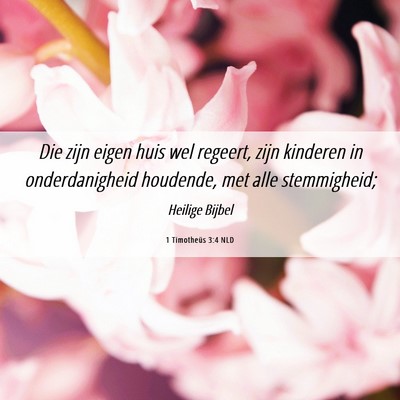 Picture 06 - 1 Timotheüs 3:4 NLD - Die zijn eigen huis wel regeert, zijn kinderen in - Bible Verse Picture
