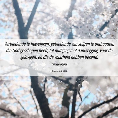 Picture 06 - 1 Timotheüs 4:3 NLD - Verbiedende te huwelijken, gebiedende van spijzen - Bible Verse Picture