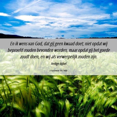 Picture 06 - 2 Corinthiër 13:7 NLD - En ik wens van God, dat gij geen kwaad doet; niet - Bible Verse Picture