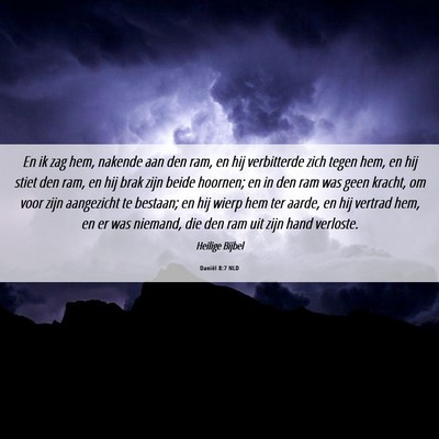 Picture 06 - Daniël 8:7 NLD - En ik zag hem, nakende aan den ram, en hij - Bible Verse Picture