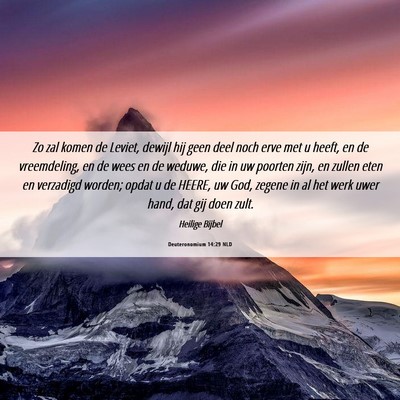 Picture 06 - Deuteronomium 14:29 NLD - Zo zal komen de Leviet, dewijl hij geen deel noch - Bible Verse Picture