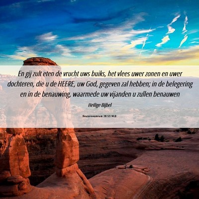 Picture 06 - Deuteronomium 28:53 NLD - En gij zult eten de vrucht uws buiks, het vlees - Bible Verse Picture
