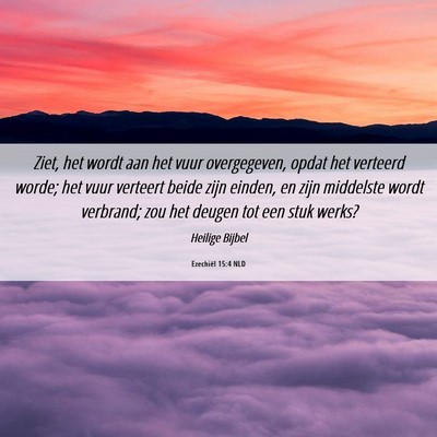 Picture 06 - Ezechiël 15:4 NLD - Ziet, het wordt aan het vuur overgegeven, opdat - Bible Verse Picture