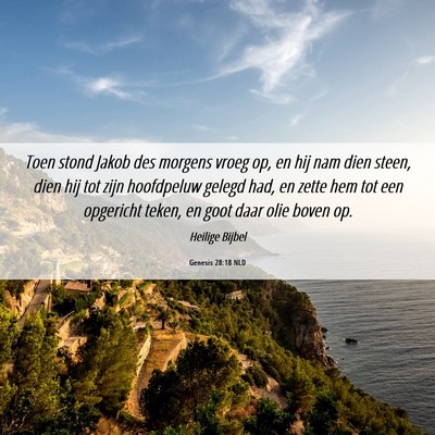 Picture 06 - Genesis 28:18 NLD - Toen stond Jakob des morgens vroeg op, en hij nam - Bible Verse Picture