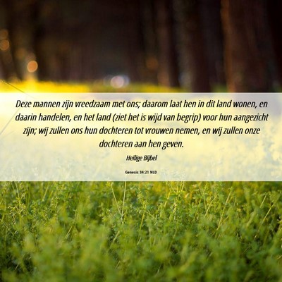 Picture 06 - Genesis 34:21 NLD - Deze mannen zijn vreedzaam met ons; daarom laat - Bible Verse Picture