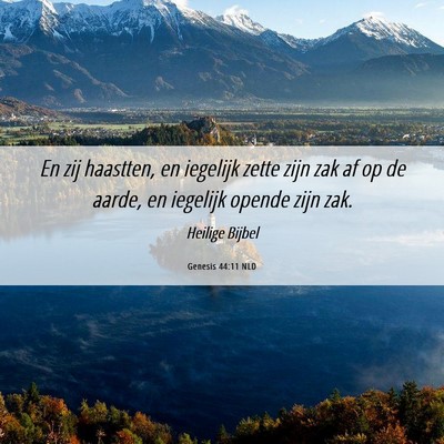 Picture 06 - Genesis 44:11 NLD - En zij haastten, en iegelijk zette zijn zak af op - Bible Verse Picture