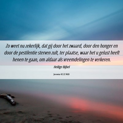 Picture 06 - Jeremia 42:22 NLD - Zo weet nu zekerlijk, dat gij door het zwaard, - Bible Verse Picture