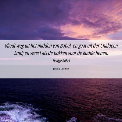 Picture 06 - Jeremia 50:8 NLD - Vliedt weg uit het midden van Babel, en gaat uit - Bible Verse Picture
