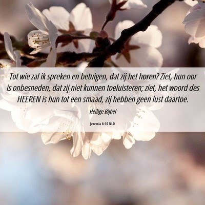 Picture 06 - Jeremia 6:10 NLD - Tot wie zal ik spreken en betuigen, dat zij het - Bible Verse Picture