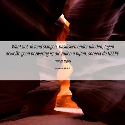 Picture 06 - Jeremia 8:17 NLD - Want ziet, Ik zend slangen, basilisken onder - Bible Verse Picture