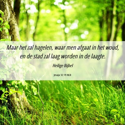 Picture 06 - Jesaja 32:19 NLD - Maar het zal hagelen, waar men afgaat in het - Bible Verse Picture
