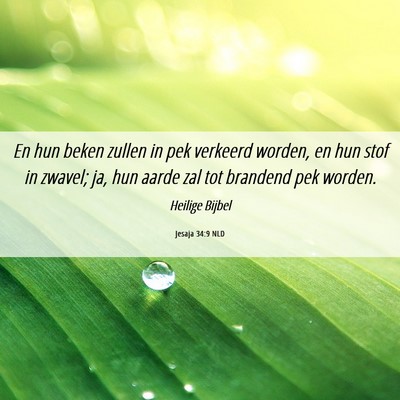 Picture 06 - Jesaja 34:9 NLD - En hun beken zullen in pek verkeerd worden, en - Bible Verse Picture