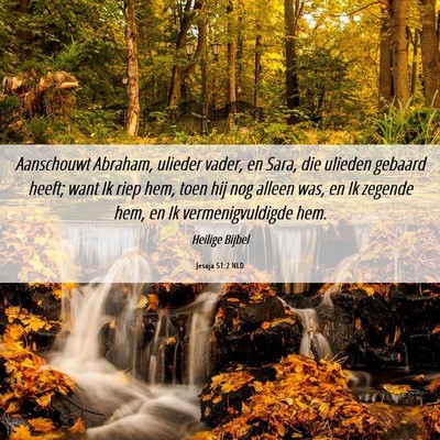 Picture 06 - Jesaja 51:2 NLD - Aanschouwt Abraham, ulieder vader, en Sara, die - Bible Verse Picture
