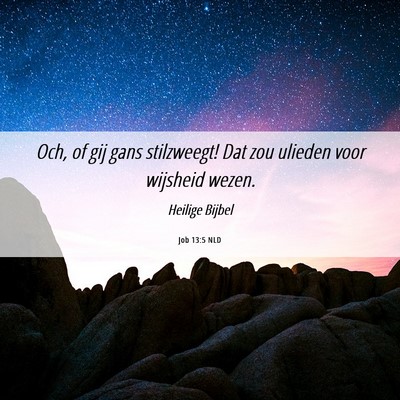 Picture 06 - Job 13:5 NLD - Och, of gij gans stilzweegt! Dat zou ulieden voor - Bible Verse Picture