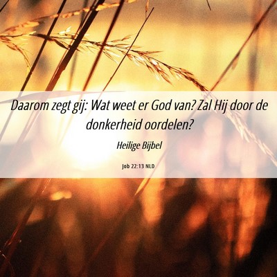 Picture 06 - Job 22:13 NLD - Daarom zegt gij: Wat weet er God van? Zal Hij - Bible Verse Picture