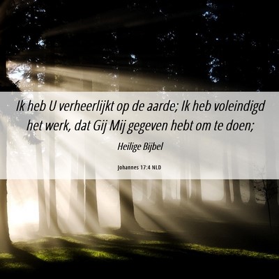 Picture 06 - Johannes 17:4 NLD - Ik heb U verheerlijkt op de aarde; Ik heb - Bible Verse Picture