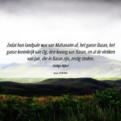 Picture 06 - Jozua 13:30 NLD - Zodat hun landpale was van Mahanaim af, het ganse - Bible Verse Picture