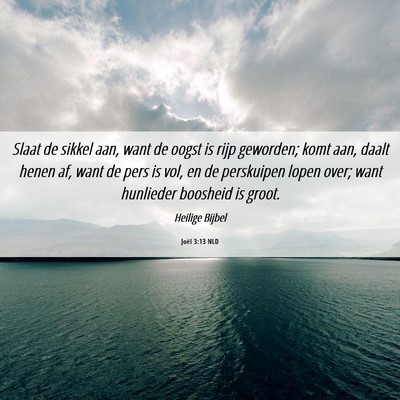 Picture 06 - Joël 3:13 NLD - Slaat de sikkel aan, want de oogst is rijp - Bible Verse Picture