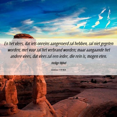 Picture 06 - Leviticus 7:19 NLD - En het vlees, dat iets onreins aangeroerd zal - Bible Verse Picture
