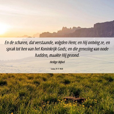 Picture 06 - Lukas 9:11 NLD - En de scharen, dat verstaande, volgden Hem; en - Bible Verse Picture