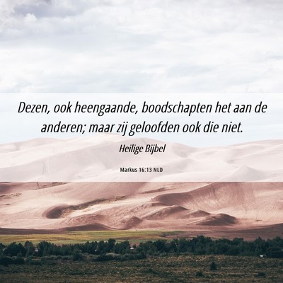 Picture 06 - Markus 16:13 NLD - Dezen, ook heengaande, boodschapten het aan de - Bible Verse Picture