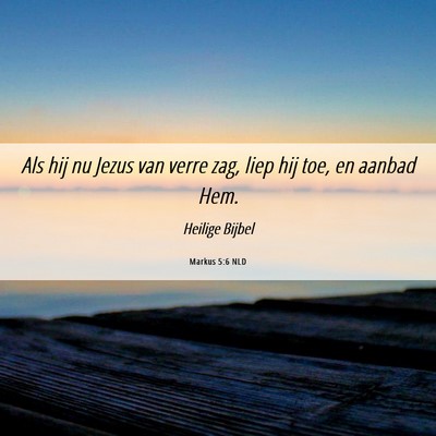 Picture 06 - Markus 5:6 NLD - Als hij nu Jezus van verre zag, liep hij toe, en - Bible Verse Picture