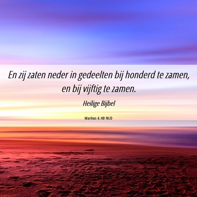 Picture 06 - Markus 6:40 NLD - En zij zaten neder in gedeelten bij honderd te - Bible Verse Picture