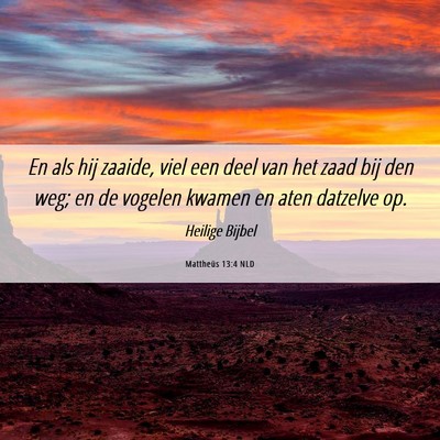 Picture 06 - Mattheüs 13:4 NLD - En als hij zaaide, viel een deel van het zaad bij - Bible Verse Picture