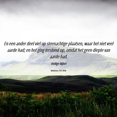 Picture 06 - Mattheüs 13:5 NLD - En een ander deel viel op steenachtige plaatsen, - Bible Verse Picture