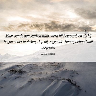 Picture 06 - Mattheüs 14:30 NLD - Maar ziende den sterken wind, werd hij bevreesd, - Bible Verse Picture