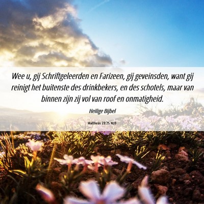 Picture 06 - Mattheüs 23:25 NLD - Wee u, gij Schriftgeleerden en Farizeen, gij - Bible Verse Picture