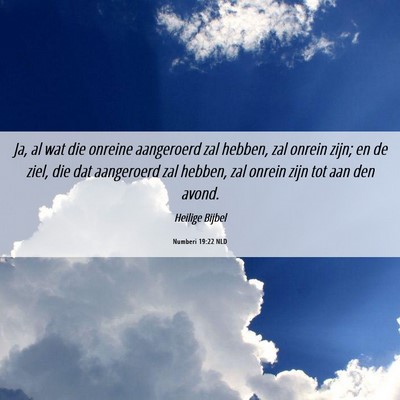 Picture 06 - Numberi 19:22 NLD - Ja, al wat die onreine aangeroerd zal hebben, zal - Bible Verse Picture