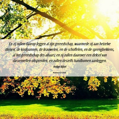 Picture 06 - Numberi 4:14 NLD - En zij zullen daarop leggen al zijn gereedschap, - Bible Verse Picture