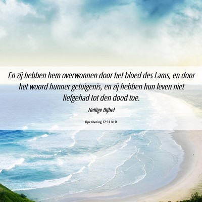 Picture 06 - Openbaring 12:11 NLD - En zij hebben hem overwonnen door het bloed des - Bible Verse Picture