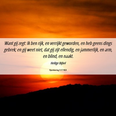Picture 06 - Openbaring 3:17 NLD - Want gij zegt: Ik ben rijk, en verrijkt geworden, - Bible Verse Picture